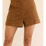 Camel Suede High-Waisted Shorts