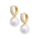 Celeste Pearl Pavé Huggie Hoops – 18K Gold