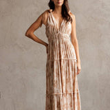 Beige/Apricot Floral Mini Sequins Maxi Dress