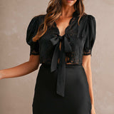 Valentina Lace Trim Tie Front Crop Top