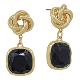 Sloane Gold Knot Drop Earrings with Black Faceted Stones