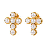 Seraphina Pearl Cross Earrings