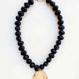 Monaco Black Beaded Hammered Gold Coin Necklace