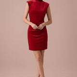 Ruby Velvet Mock Neck Shirred Mini Dress