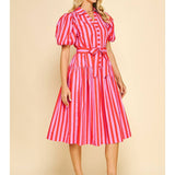 Striped Balloon Sleeve Midi Dress