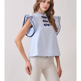 Ruffle Layered Flutter Sleeves Contrast Piping Top