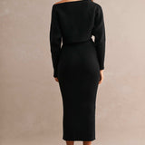 Sienna Ribbed Knit High Rise Midi Skirt - Black