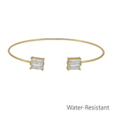 Water Resistant Thin Gold Bracelet with Rectangle Crystal Accents