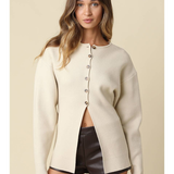 Cara Cashmere Blend Button Front Peplum Knit Top