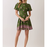 Adeline Border Print Pleated Mini Dress
