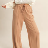 Dark Taupe Double Knit High-waist Pintuck Wide Leg Pants