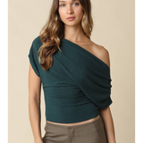 Sloane Draped One-Shoulder Top - Bottle Green