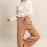 Dark Taupe Double Knit High-waist Pintuck Wide Leg Pants
