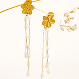 Thalina 18K Gold Flower Pearl Dangle Earrings