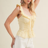 Elegance Edge Volant Pintuck Corset Top - Creamy Lemon