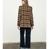 Brown Multi Plaid Mid-Length Button Front Jacket
