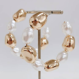 Camille Gold Textured Pearl Hoop Earrings