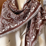Paisley Fringe Print Wrap Scarf - Coffee
