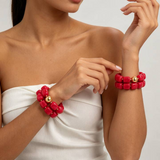 Chunky Beaded Stretch Bracelet - Rose Red