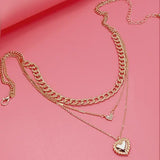 Multi Layer Heart Rhinestone Necklace