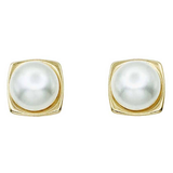 Round Pearl with Gold Square .5" Stud Earring