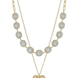 Elara White Opal Crystal Layered Heart Pendant Necklace