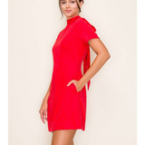 Ruby Bow Back Mock Neck Mini Dress