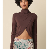 Rowan Asymmetrical Cutout Turtleneck Top - Brown