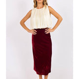 Red Twilight Spell Stretch Velvet Bias Midi Skirt