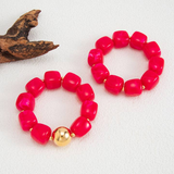 Chunky Beaded Stretch Bracelet - Rose Red