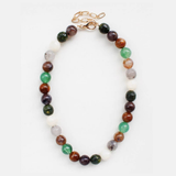 Dark Multi Natural Stone 8mm Beaded 16"-18" Necklace