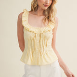 Elegance Edge Volant Pintuck Corset Top - Creamy Lemon