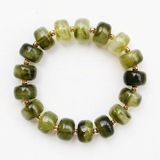 Olive Green Marbled Oval Beaded Stretch Bracelet