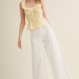 Elegance Edge Volant Pintuck Corset Top - Creamy Lemon