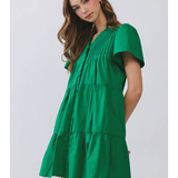 Camille Pleated Ruffle Button-Front Mini Dress