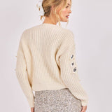Ivory Silver Monroe Leaf Cutout Embellished Sweater