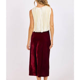 Red Twilight Spell Stretch Velvet Bias Midi Skirt