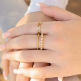 18k Gold Pvd Coated Beaded Stainless Steel Cz Stacking Ring - Clear