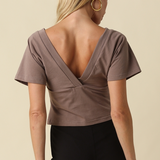 Harper Surplice V-Neck Cropped Top - Dark Mocha