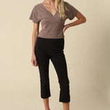 Harper Surplice V-Neck Cropped Top - Dark Mocha