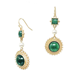Emerald Pearl Medallion Drop Earrings