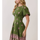 Adeline Border Print Pleated Mini Dress