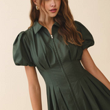 Emerson Bubble Sleeve Zip-Front Mini Dress
