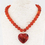 Red Beaded with Red Stone Heart 16"-18" Necklace