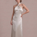 Ivory Satin Knot Halter Midi Dress