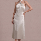 Ivory Satin Knot Halter Midi Dress