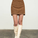 Camel Stud Detail Suede Mini Skirt
