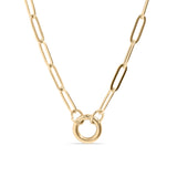 Stainless Steel Paperclip Carabiner Charm Holder Necklace - Gold