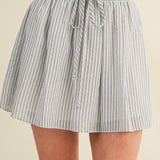City Lines Striped Drawstring Mini Skirt - Misty Blue