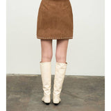 Camel Stud Detail Suede Mini Skirt